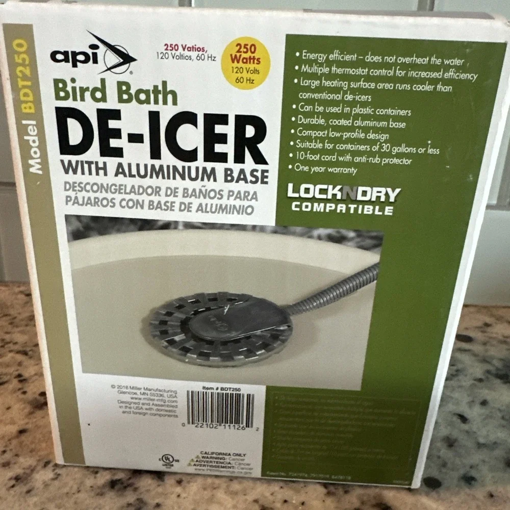 API Bird Bath De-Icer w/Aluminum Base, 250 Watt Model BDT250 LOCKNDRY Compatible